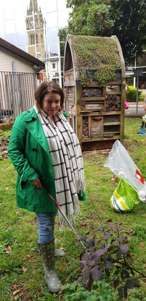 Green councillor Sharron Sumner afer picking litter in Claremont Gardens